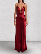 Satin Slip Tie Front Maxi Dress