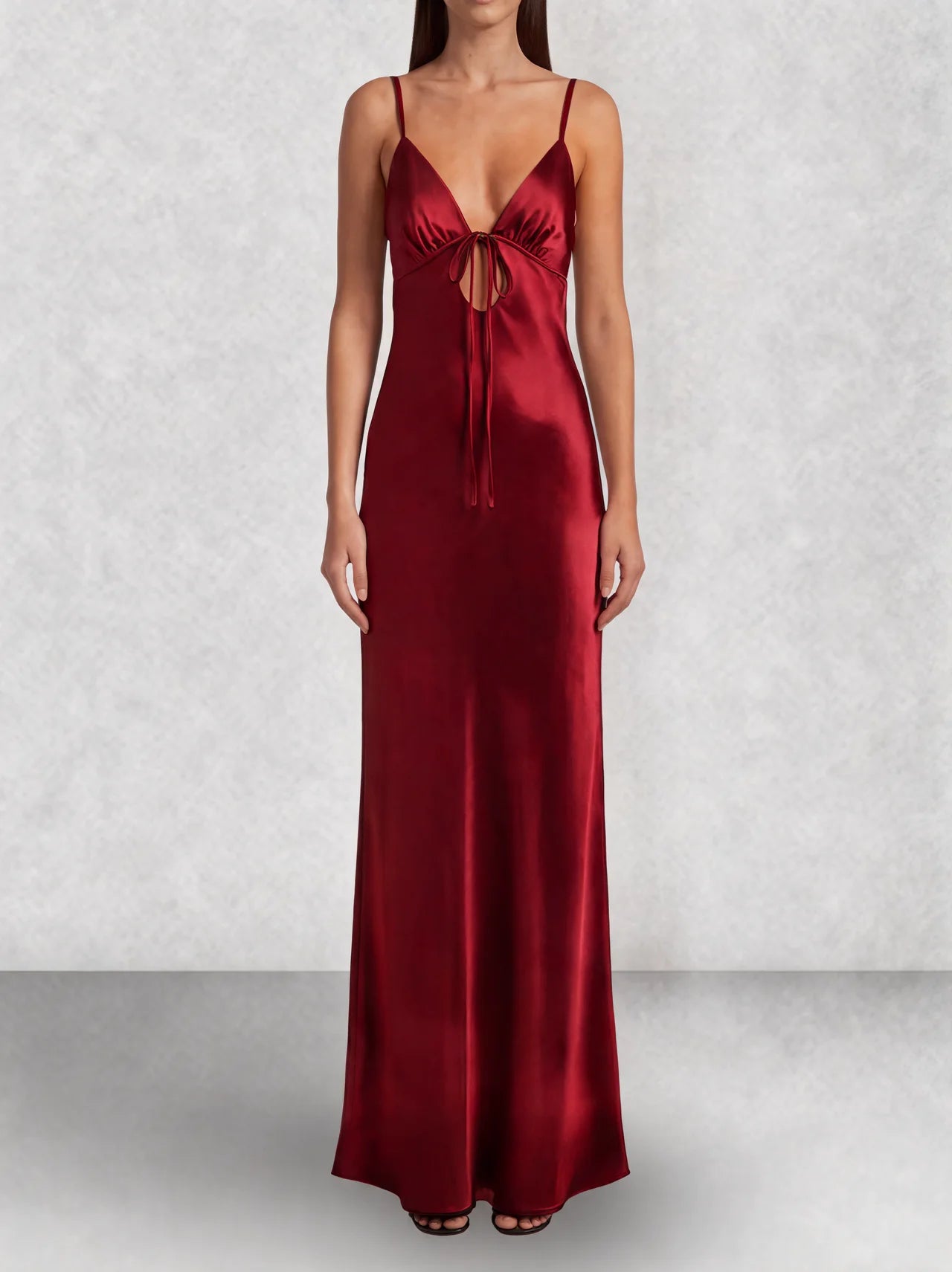Satin Slip Tie Front Maxi Dress
