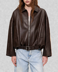 Belted Faux Leather Bomber Jacket