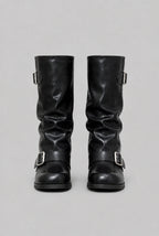 Slouchy Double Buckle Biker Boots