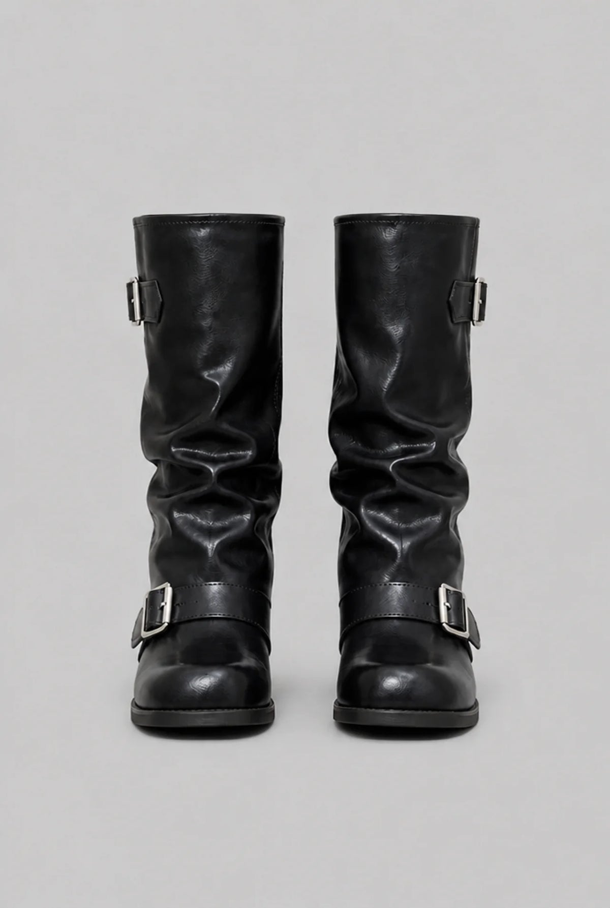 Slouchy Double Buckle Biker Boots