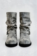 Distressed Double Buckle Mid-Calf Boots