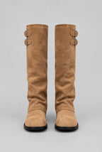 Double Buckle Knee-High Suede Boots