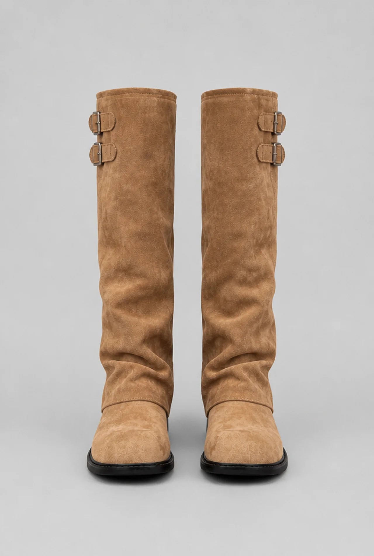 Double Buckle Knee-High Suede Boots
