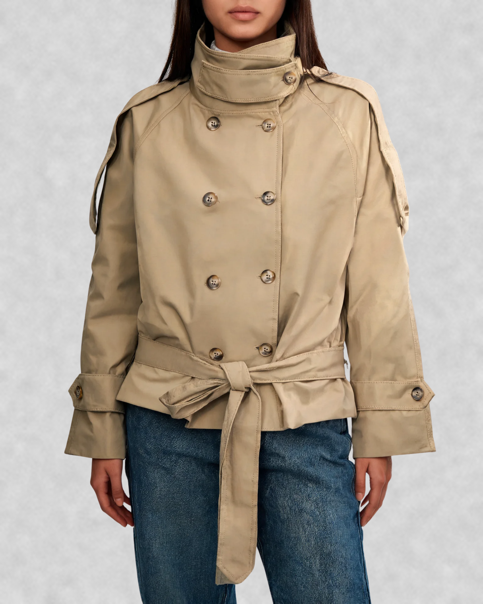 Cape Sleeve Double-Breasted Trench Jacket
