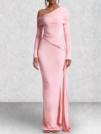 Off Shoulder Long Sleeve Draped Maxi Dress