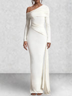 Off Shoulder Long Sleeve Draped Maxi Dress
