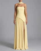 Pale Yellow Strapless Corset Back Maxi Dress