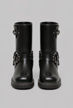 Studded Buckle Harness Mid-Calf Boots