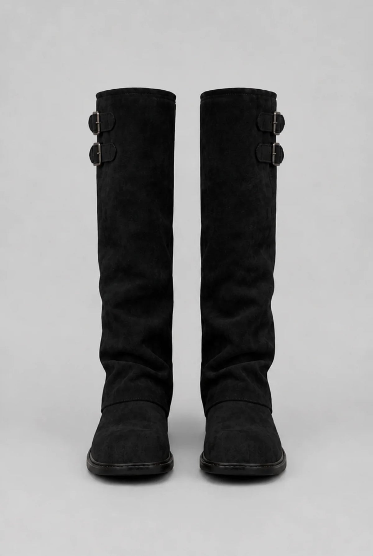 Double Buckle Knee-High Suede Boots