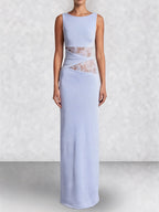 Lace Panel High Neck Column Maxi Dress