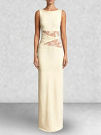 Lace Panel High Neck Column Maxi Dress