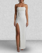 Beaded Strapless Thigh Split Maxi Dress
