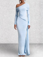 Off Shoulder Long Sleeve Draped Maxi Dress
