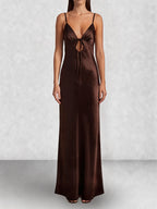 Satin Slip Tie Front Maxi Dress