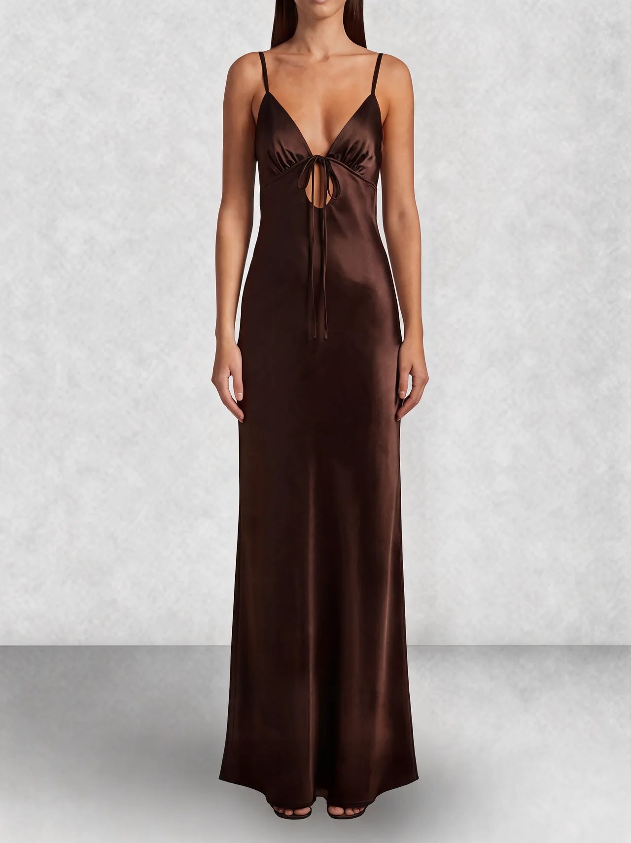 Satin Slip Tie Front Maxi Dress