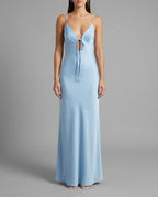 Pale Blue Satin Slip Tie Front Maxi Dress