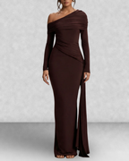 Off Shoulder Long Sleeve Draped Maxi Dress