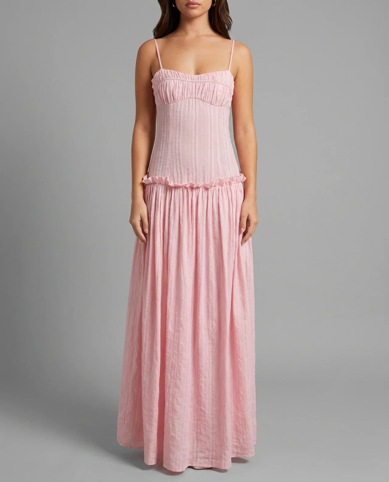 Pink Drop Waist Corset Bodice Maxi Dress