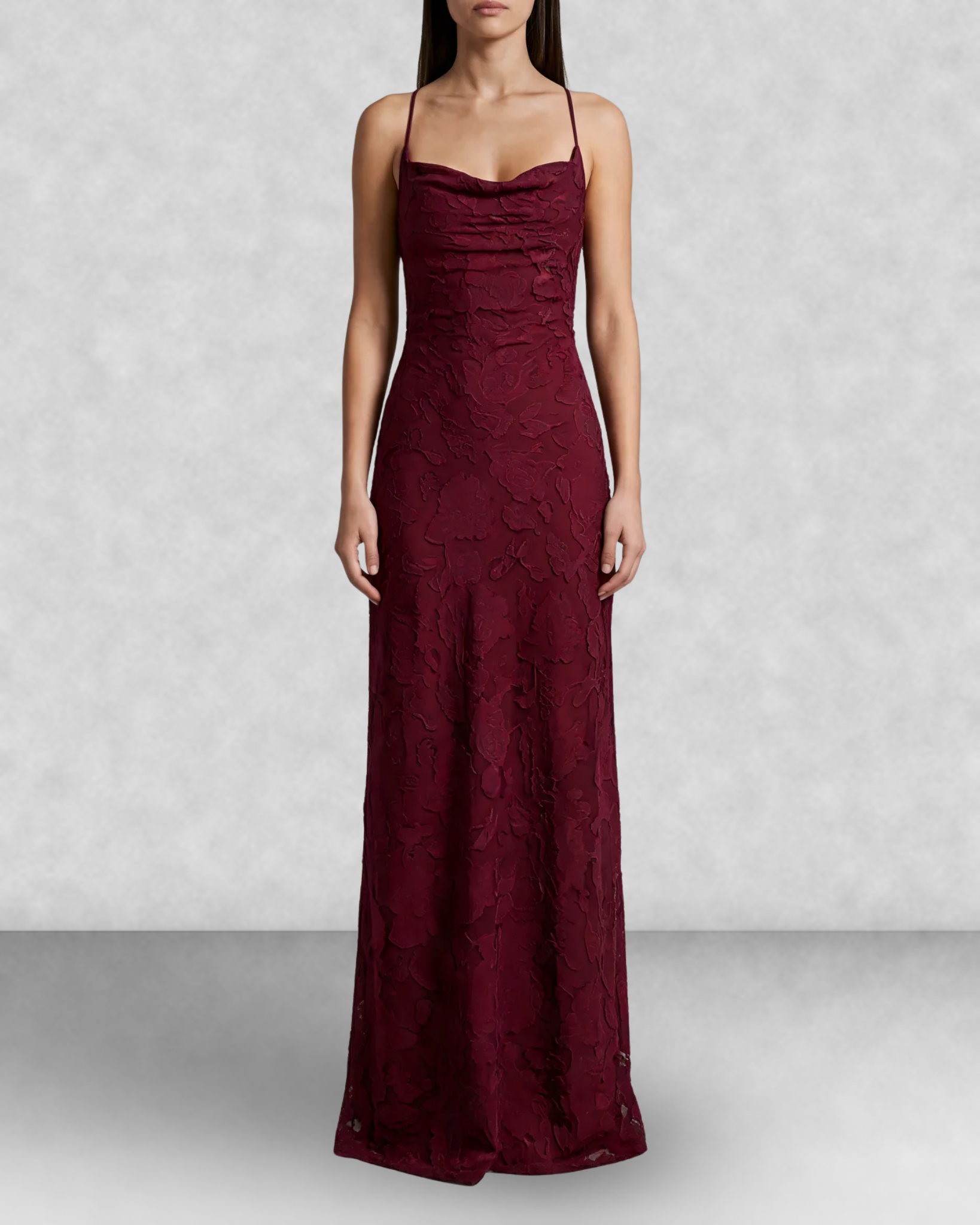 Floral Cowl Neck Lace Up Back Maxi Dress