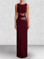 Lace Panel High Neck Column Maxi Dress