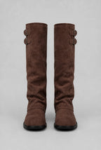 Double Buckle Knee-High Suede Boots