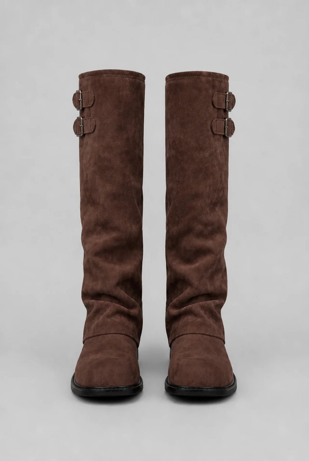 Double Buckle Knee-High Suede Boots