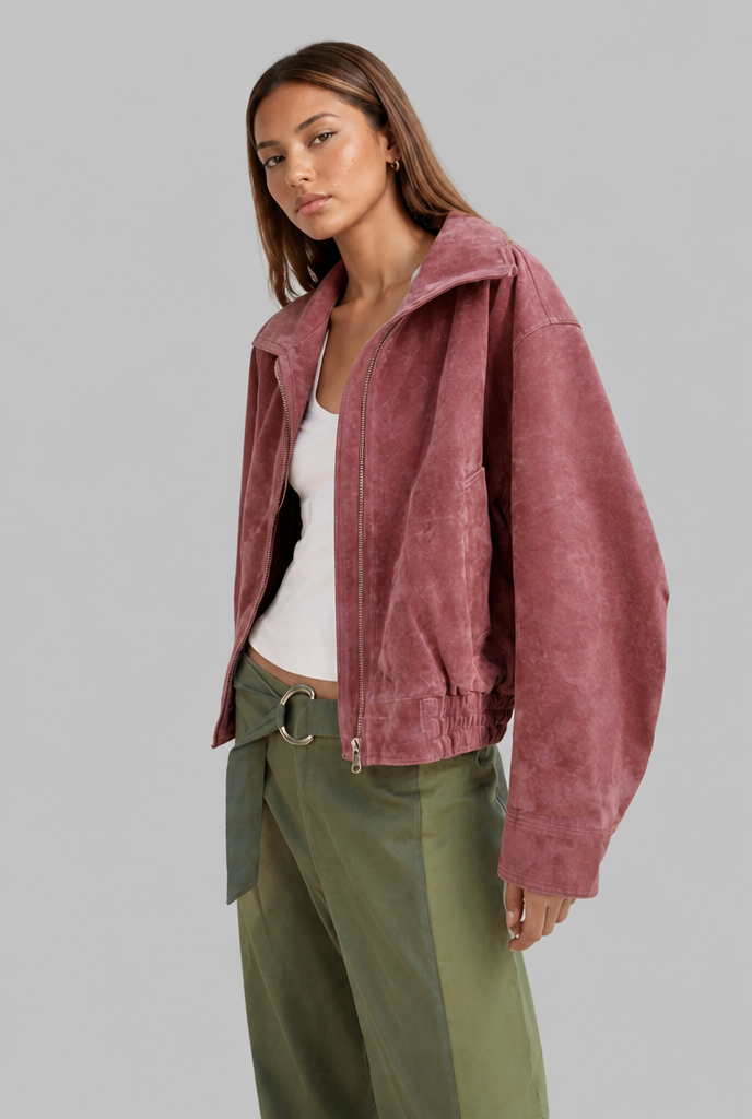 Oversized Suede Bomber Jacket
