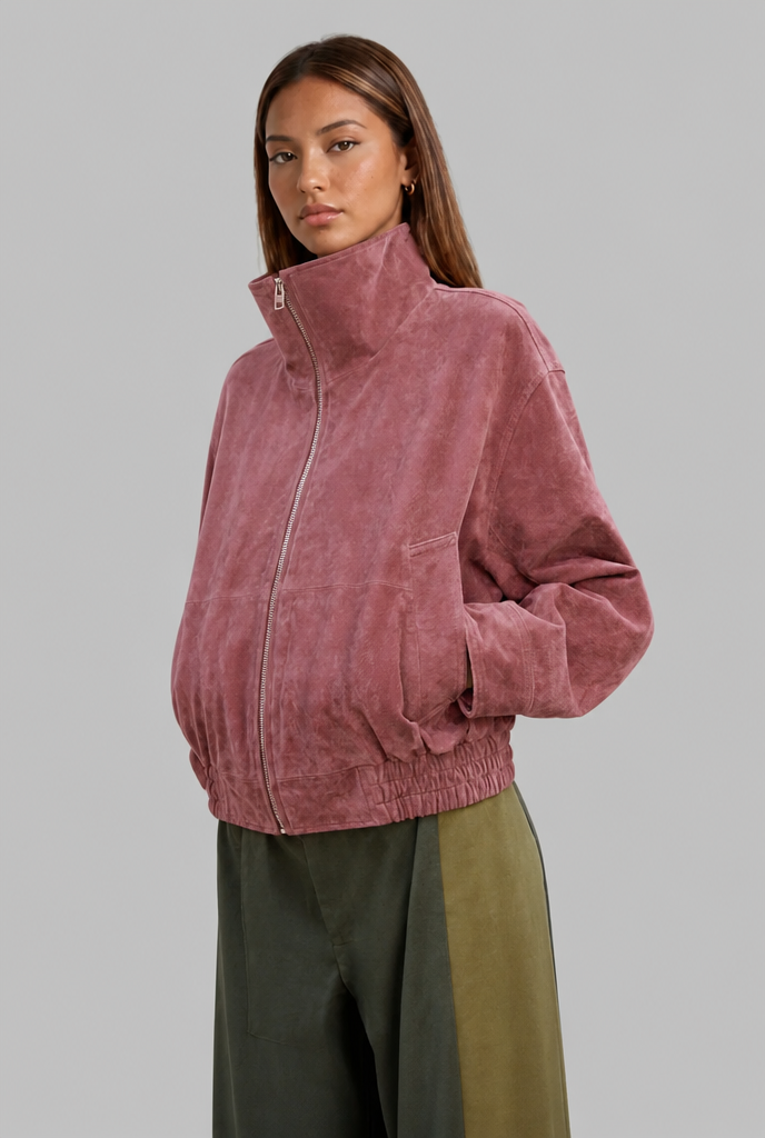Oversized Suede Bomber Jacket