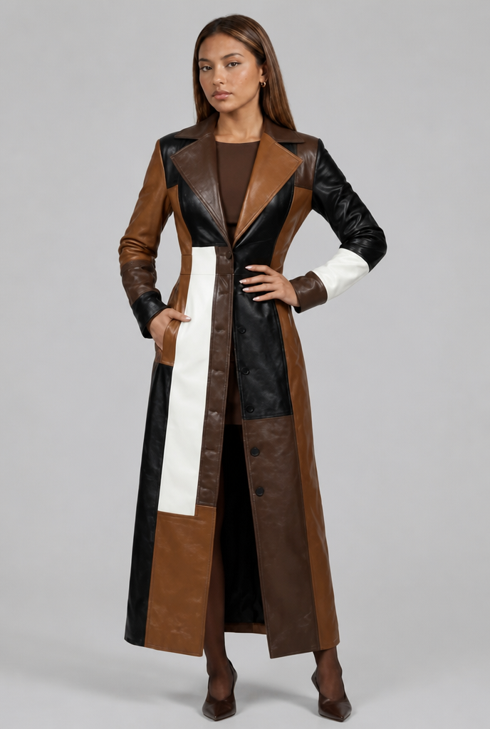 Colourblock Leather Coat