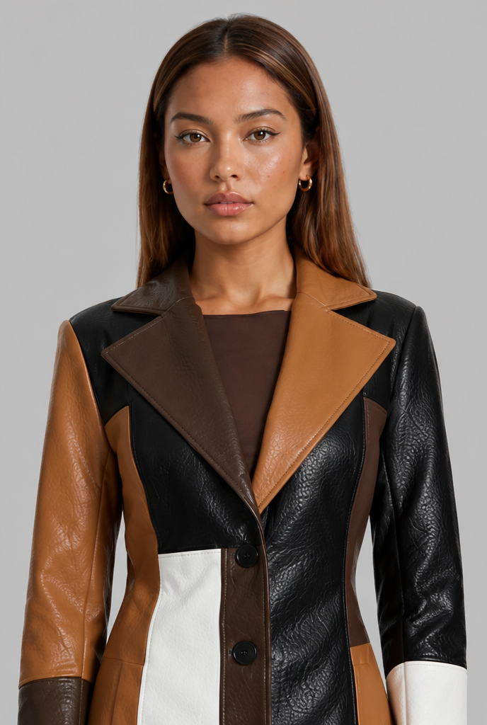 Colourblock Leather Coat