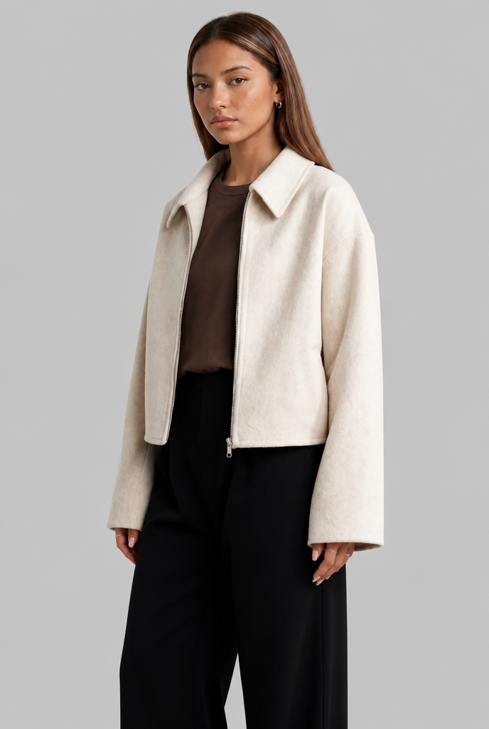 Boxy Zip Front Wool Jacket