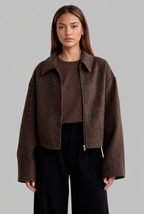 Boxy Zip Front Wool Jacket
