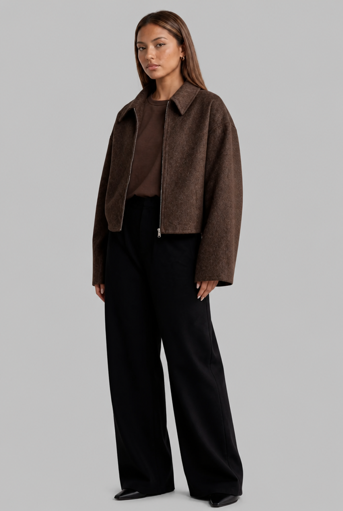 Boxy Zip Front Wool Jacket