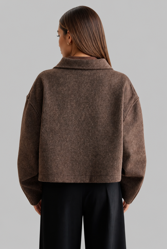 Boxy Zip Front Wool Jacket