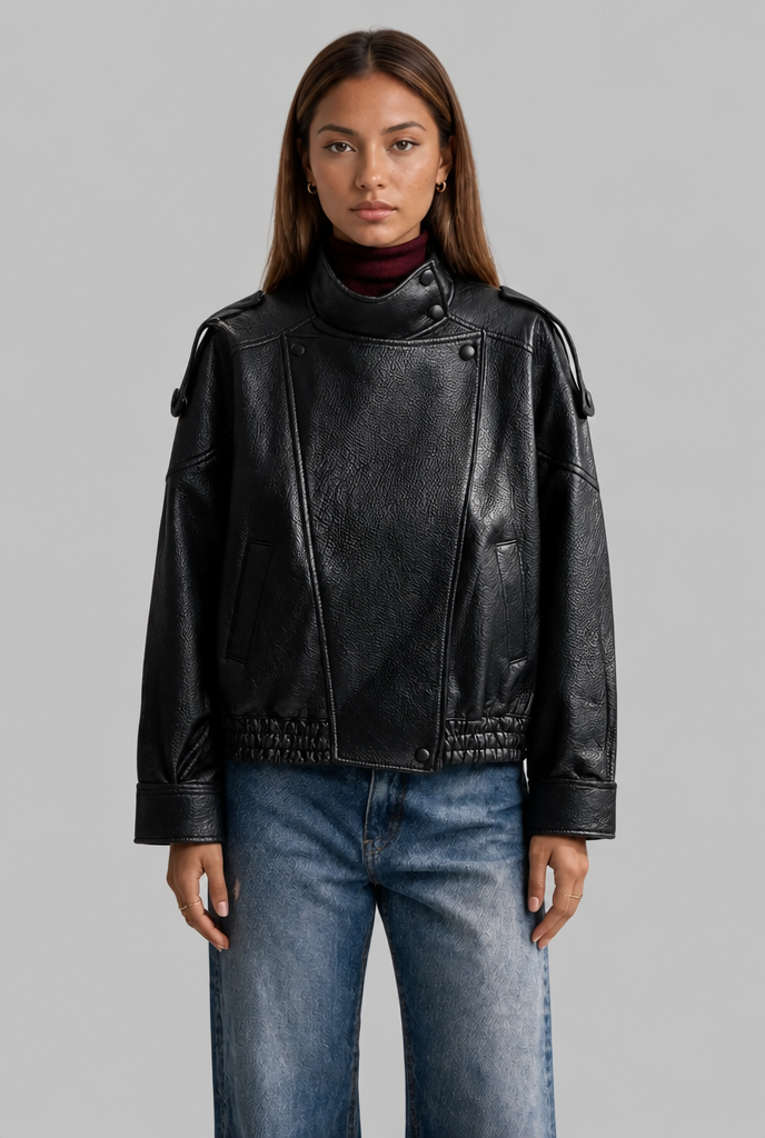 Asymmetric Zip Faux Leather Jacket