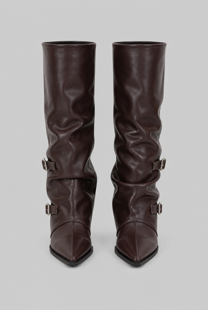 Slouchy Double Buckle Knee-High Boots