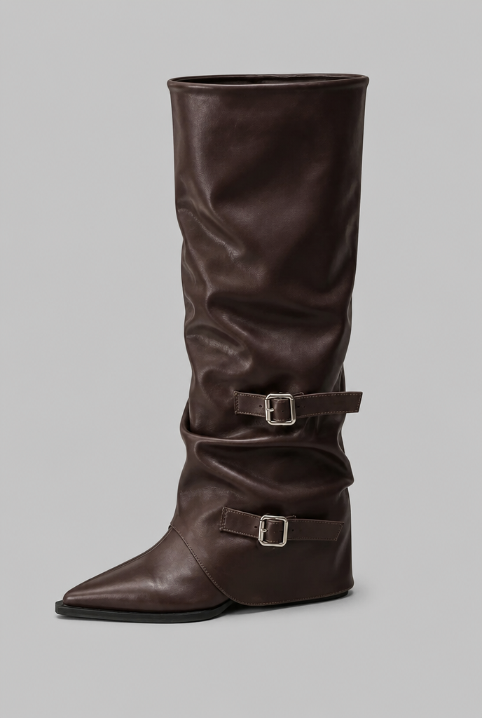Slouchy Double Buckle Knee-High Boots