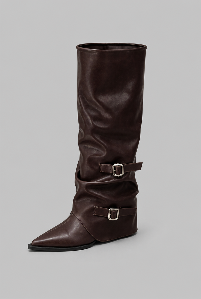 Slouchy Double Buckle Knee-High Boots