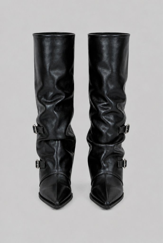 Slouchy Double Buckle Knee-High Boots