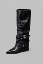 Slouchy Double Buckle Knee-High Boots