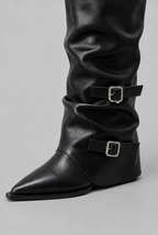 Slouchy Double Buckle Knee-High Boots