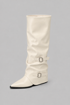Slouchy Double Buckle Knee-High Boots