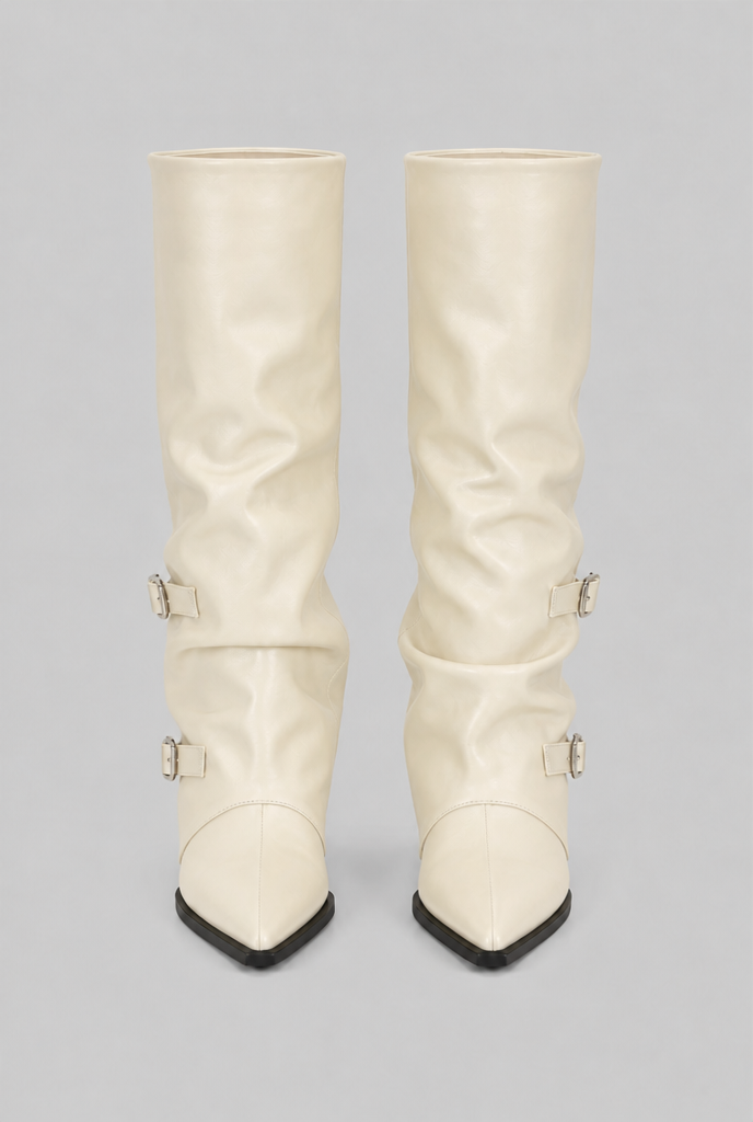 Slouchy Double Buckle Knee-High Boots