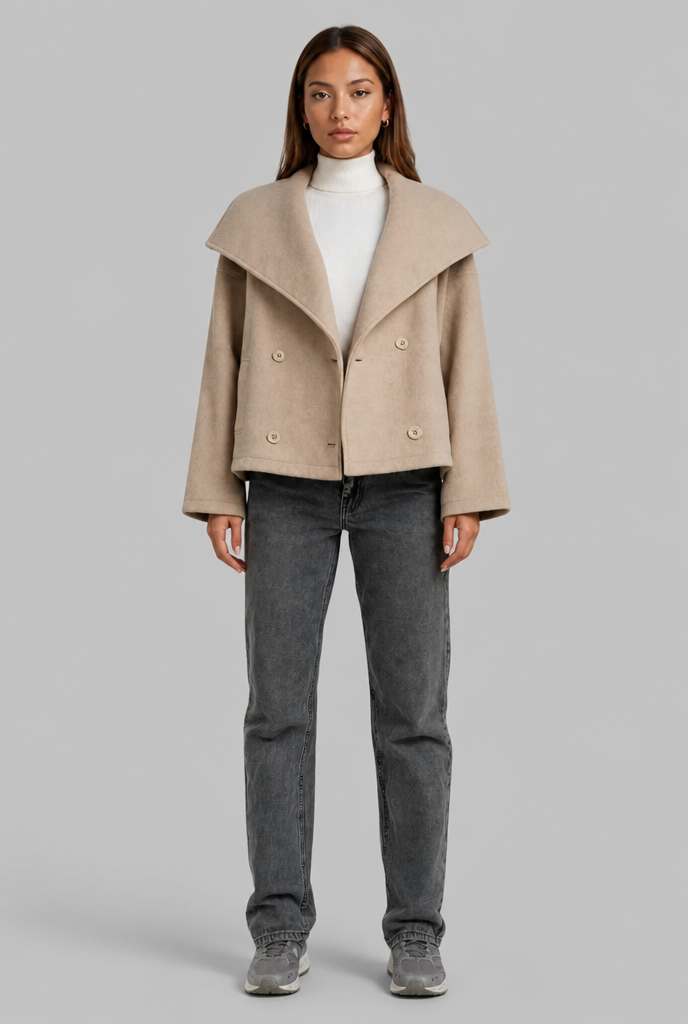 Oversized Collar Double-Breasted Wool Coat