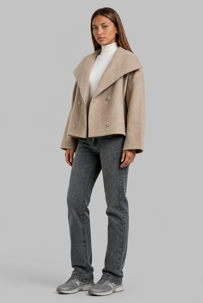Oversized Collar Double-Breasted Wool Coat