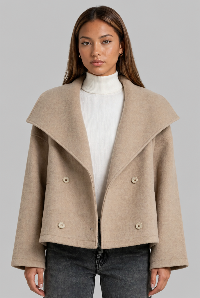 Oversized Collar Double-Breasted Wool Coat
