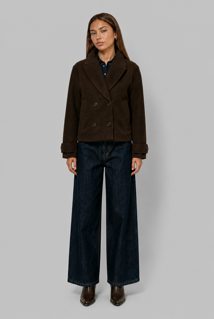 Cropped Double-Breasted Wool Coat
