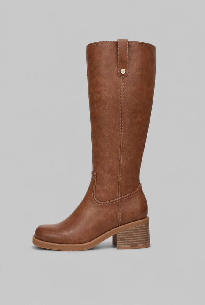 Heeled Knee High Boots with Tab Detail