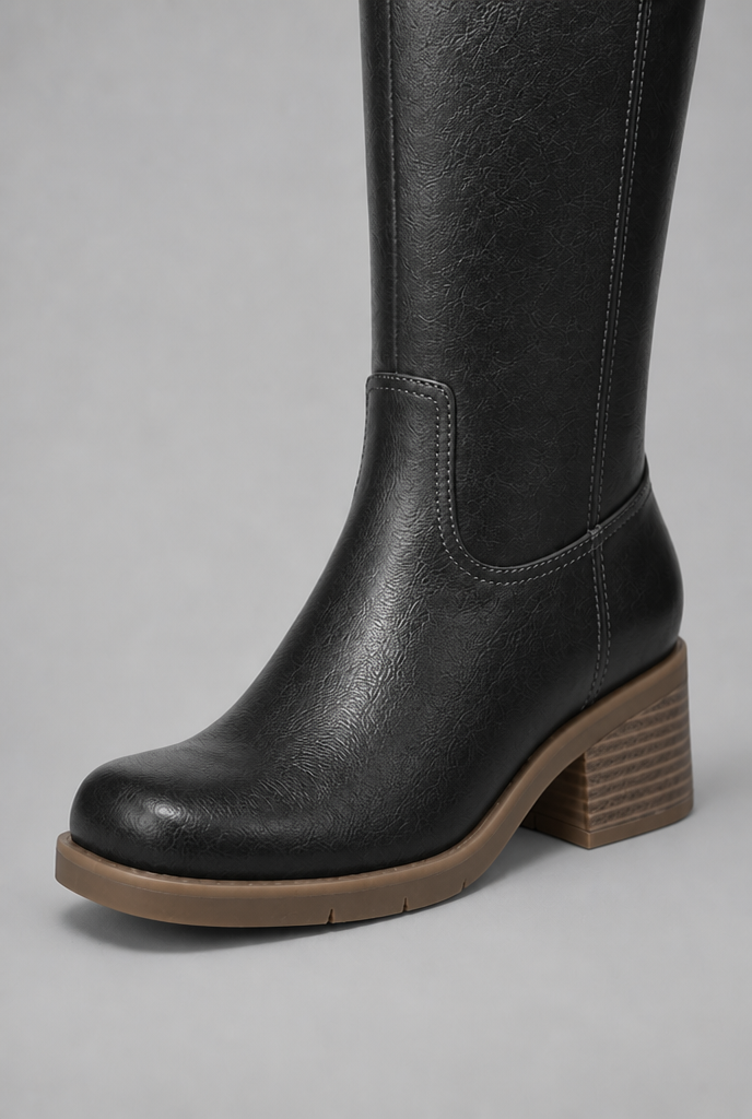 Heeled Knee High Boots with Tab Detail